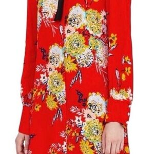 Zara Red Floral Button-Up Blouse